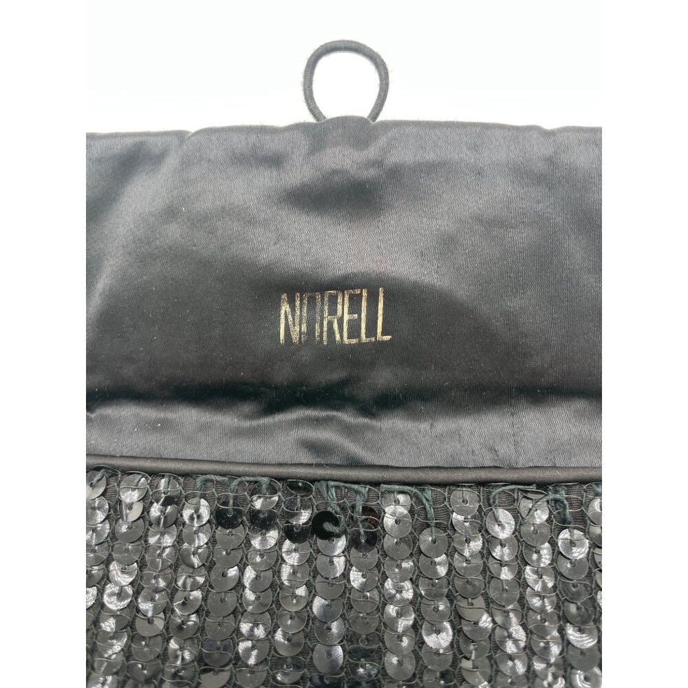 Vintage Norell Black Sequin Clutch Purse With Rhinestone Button Closure & Satin - Picture 4 of 7
